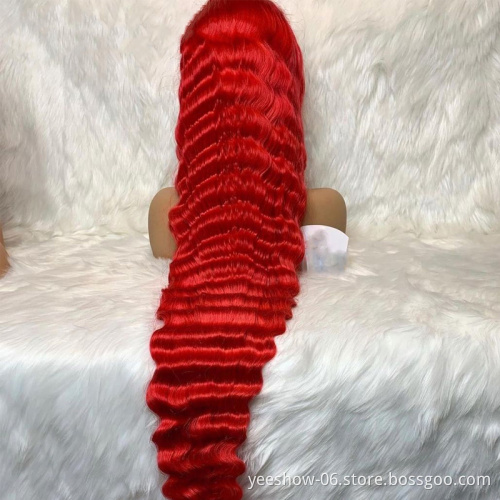 wholesale price Color Red Body Wave Brazilian Human Hair Wigs Pre Plucked 13x4 Lace Front Wig For Women Remy Lace Front Wigs